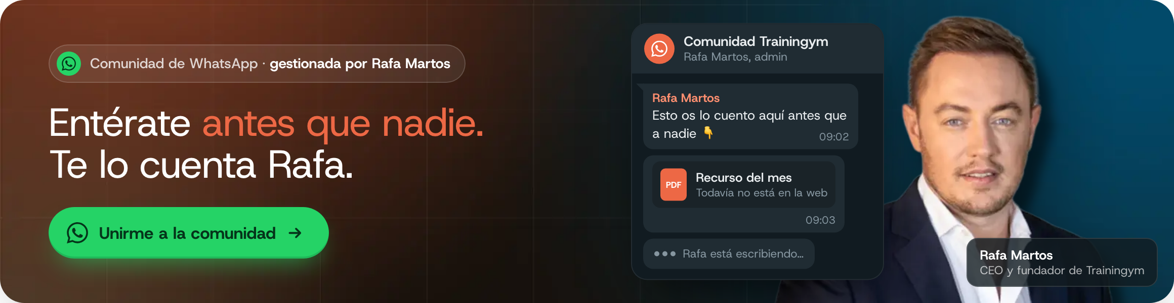 Únete a la comunidad de WhatsApp de Trainingym gestionada por Rafa Martos